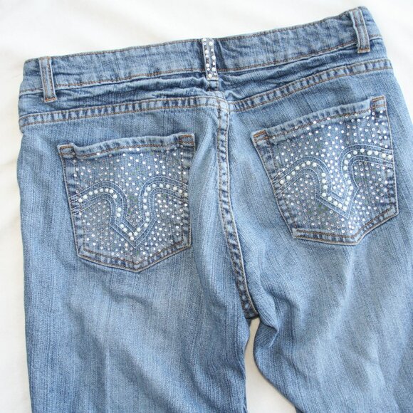 💎Cache Sz 6 Denim Jewel Pockets Ladies Blue Jeans Bling pants Flare - Picture 7 of 15